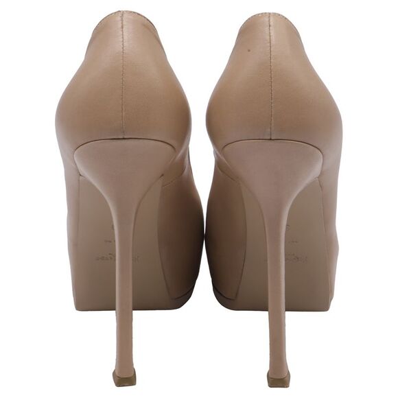 Saint Laurent Tribtoo Platform Pumps in Beige Leather - Picture 6 of 10